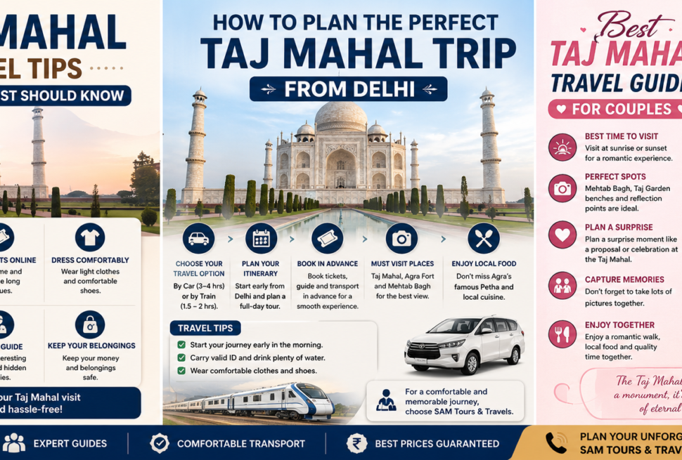 Tourists exploring the Taj Mahal in Agra while following essential travel tips for a smooth and memorable visit